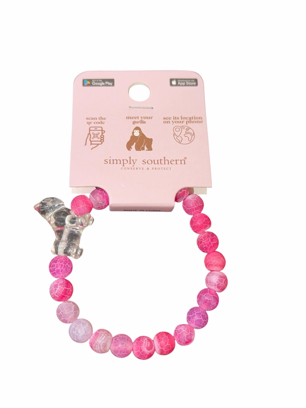 Simply Southern Pink Beads With Clear Gorilla Charm Tracker Bracelet